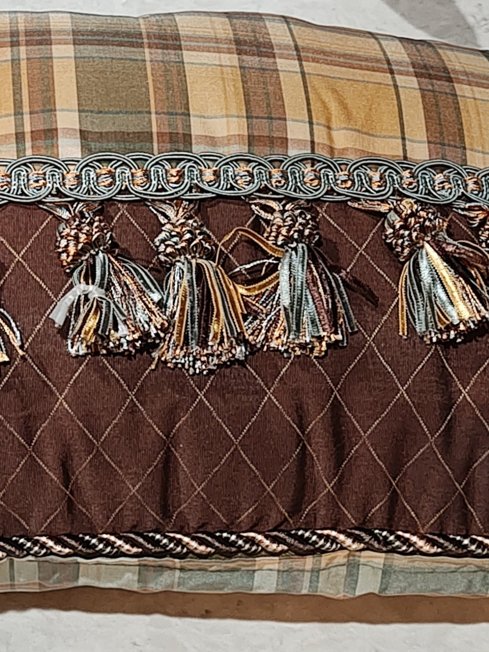 Cottagecore Vintage 1980s Silk Taffeta Pillow With Tassel Fringe
